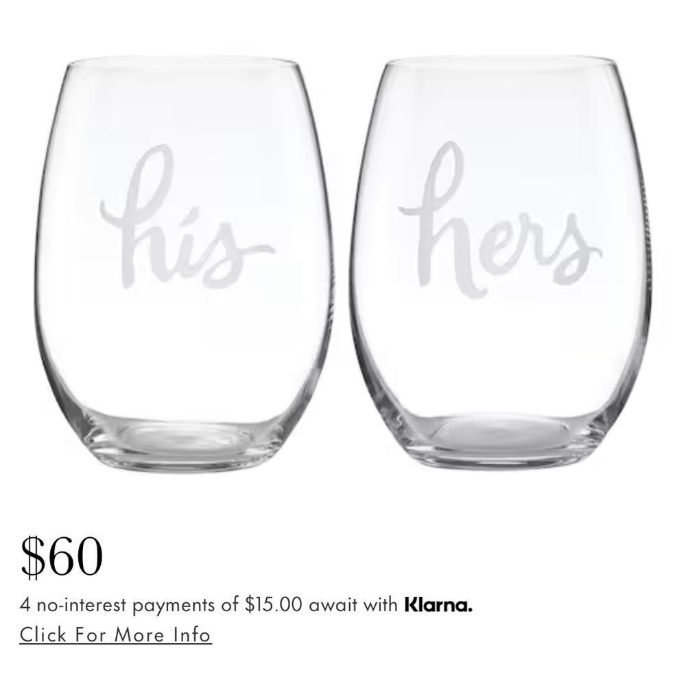 Kate SpadeTwo Of A Kind Stemless His And Hers Crystal Wine Glasses